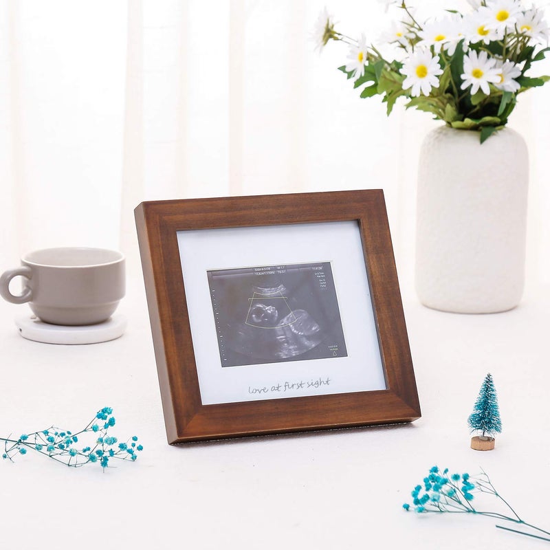 IHEIPYE Baby Sonogram Photo Frame - 1st ultrasound picture frame - Idea Gift for Expecting Parents,Baby Shower, Gender Reveal Party,Baby Nursery Decor (brown, silver text) - Image 2